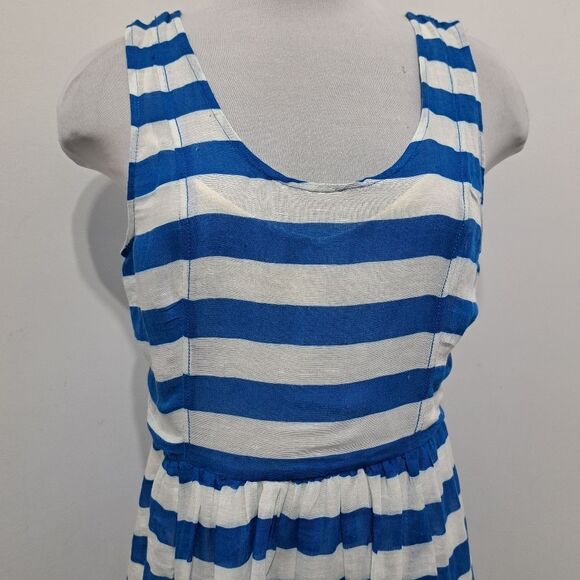 Plenty By Tracy Reese Linen Blend Sheer Bold Stripes Frock Dress In Skydriver S8 - Picture 13 of 14